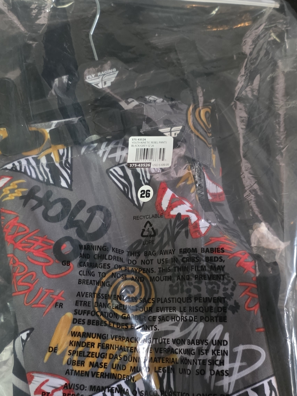 Fly Racing Grey Black Red Graphic Pants